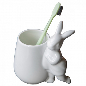 Стаканчик для зубных щеток Кролики - чистюли, 14,3 см, белый