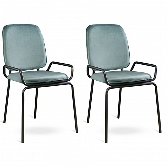 Набор из 2 стульев Ror, Double Frame, велюр, черный/зеленый