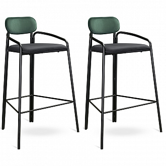 Набор из 2 барных стульев Ror, Round, велюр, черный/темно-зеленый/черный