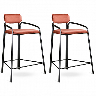 Набор из 2 полубарных стульев Ror, Round, велюр, черный/темно-красный